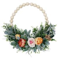 Wholesale Novelty Items Artificial Peony Wreath Wood Beads Hoop Wreath For Front Door Wedding Party Wall Windows Farmhouse Home Decoration