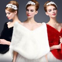 Wholesale Scarves Ladies White Red Bride Wedding Shawl Girls Wrap Cape Faux Fur Pashmina Winter Warm Party Scarf Thick Outerwear