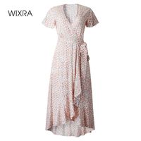 Wholesale Women s Elegant Dress Dot Print Short Sleeve V Neck Ruffles Streetwear Pretty Lace Up Long Bottons Summer