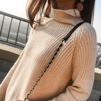 Wholesale Women s Sweaters Sweater Women Turtleneck Pullovers Solid Stretch Striped Korean Top Knit Plus Size Harajuku Fall Winter Clothes Beige