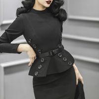 Wholesale Casual Dresses Women Vintage s Elegant Long Sleeve Peplum Wiggle Pencil Dress In Black Pinup Vestidos Plus Size Jurken Robe