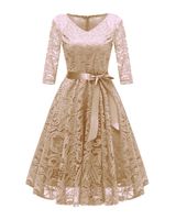 Wholesale Dresses Women Sexy Embroidery Lace Party es Evening Prom Bridesmaid Spring Autumn Winter Fashion V Neck Casual Cocktail Midi