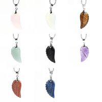 Wholesale Natural Gem Stone Angel Wing Necklaces Pendants Purple Pink Rock Crystal Lapis Lazuli Opal Green Aventurine Jewelry