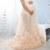 Wholesale Champagne D Flower Tulle Skirts For Pretty Pregnant Illusion Elastic Waistband Plus Size Long Women Maternity