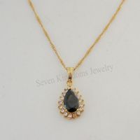 Wholesale Min Order Can Mix Design YELLOW GOLD OVERLAY COATED quot NECKLACE SHINNING ZIRCON STONE BLACK GREEN WATER DROP PENDANT Necklaces