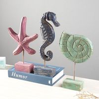 Wholesale Wood Carved Starfish Seahorse Conch Desktop Ornaments Ocean Themed Restaurant Decor Po Prop Home Decorations Novelty Items