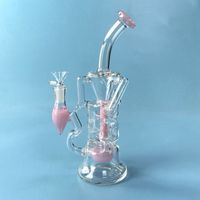 Wholesale Milky Pink Glass Bongs Turbine Perc Water Pipes Hookahs Double Recycler Fab Egg Oil Dab Rigs mm Female Joint With Bowl