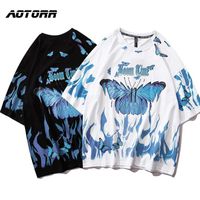 Wholesale Mens Hip Hop Tshirts Blue Butterfly Streetwear Men Harajuku Summer Short Sleeve T Shirt Cotton Tops Tees Male Oversize Clothes
