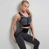 Wholesale Strip Seamless Women Yoga Set for Fitness Sports Suits Gym Wear Clothing Running Top Bra Leggings Workout Pants Tracksuits