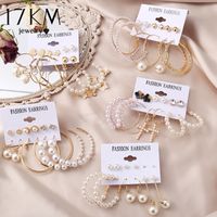 Wholesale 17KM Vintage Pearl Earrings stud For Women Big Gold Cross Set of Earring Long Tassel Butterfly Dangle Drop Jewelry
