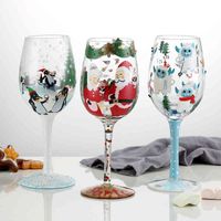 Wholesale Limited Christmas Gift Wine Glass Artificial Hand Painted Santa Claus Unicorn Cup Painted Glass Wine Glass Goblet