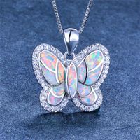 Wholesale Boho Female Crystal Butterfly Pendant Necklaces Cute Silver Color Chain Necklace Dainty Opal Stone Wedding For Women