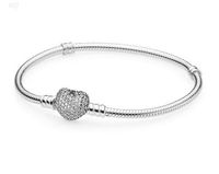 Wholesale Wholesal cm Silver Heart Button Bracelet Snake Chain Clasp Fit European Beads for Pandora Charm Bangle Jewelry Diy