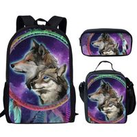 Wholesale School Bags Moon Wolf Backpack Set For Bag Teenager Girl Book Purple Space Stars Galaxy Print Child