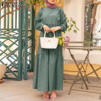 Wholesale Casual Dresses Plus Size ZANZEA Muslim Dress Women Long Sleeve Autumn Vintage Sundress Solid Ruffles Party Vestidos Robe Femme Hijab