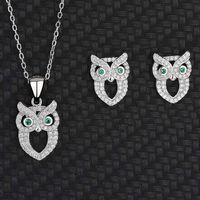 Wholesale S925 Sterling Silver Animal Owl Necklace Women s Trendy Fashion Pendant Earrings Jewelry Two piece Set