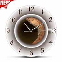 Wholesale Cup Of Coffee With Foam Decorative Silent Wall Clock Kitchen Decor Shop Sign Timepiece Cafe Style Hanging Watch Clocks