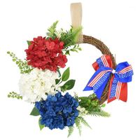 Wholesale Artificial Hydrangea Wreath American Patriotic Independence Day July Th For Front Door Wall Window Decoration Decorative Flowers Wreaths