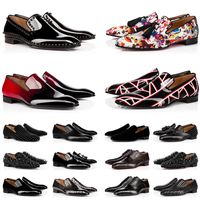 Wholesale Red Bottoms Loafers Oxford Derby Shoes Men s Black White Brown Zebra Matt Patent Leather Suede Spikes Rivets Embroidery Dress Luxurys Designers Size