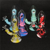 Wholesale hookahs Glass Ash Catcher silicon container straight silicone water bong oil rig for smoking pipes with dry herb bowl