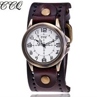 Wholesale Wristwatches CCQ Brand Fashion Vintage Cow Leather Quartz Watches Women Men Bronze Sight Dial Casual Dress Wristwatch Clock Relogio Masculin