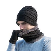 Wholesale Winter Man Hat Gloves Scarf Two piece Three piece Set Knitted Men s Outdoor Warm Beanie Cap