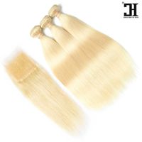 Wholesale Wave Selling Hair Blond Human Bundles With Lace Closure Mink Cloaure Brazilian Straight A Body Frontal Top Fubxh