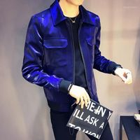 Wholesale Men s Jackets Sharp Shinny Mens And Coats Jaqueta Masculino Royal Blue Black Grey Green Stage Clothing For Singer Club Party Jacket