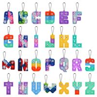 Wholesale Alphabet Letters Push Keychain Party Favor Cell Phone Straps Silicone Letter Sensory Bubbles keyring Simple Dimple Fidget Finger Toy Gifts