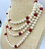 Wholesale Natural mm freshwater Pearl mm Round Red ruby jade Gemstone Necklace quot