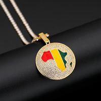 Wholesale Pendant Necklaces Hip Hop Color Drop Oil Map Of Africa Round Bling Iced Out Zircon Fashion Men Cool Accessories Selected