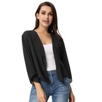 Wholesale Women s Jackets Shrug Lightweight Long Sleeve Open Front See Through Chiffon Bolero Solid Color Elegant Retro Ladies Summer Coat Tops