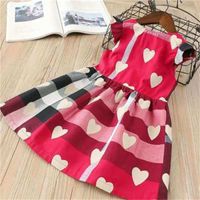 Wholesale Love Heart Plaid Printing Dress Children Lattice Flying Sleeves Princess Dresses Summer Boutique Kids Clothes Colors Q2