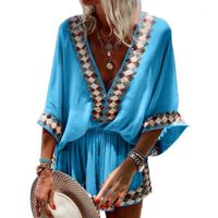 Wholesale Dress Bohemian Style Exquisite Printing Women Sexy Deep V Neck Short For Shopping Party Club Summer Casual Dresses
