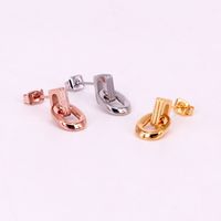 Wholesale Stud Retro style three dimensional geometric two sided ring earrings trendy double groove square concave arc oval