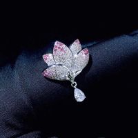 Wholesale prevent wardrobe malfunction small flower lotus brooch pins sterling silver with cubic zircon MM fashion