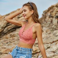 Wholesale Sexy Lace Women Bralette Soft Padded Tops Hollow Top Girls Backless Crop Fashion Floral Camisoles Lingerie Free Size Tanks
