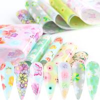 Wholesale Perfections10pcs Flowers Nail Art Stickers Transfer Foil Sliders Mixed Colorful Rose Daisy Butterfly DIY Gel Manicure Decorations NLCQ1106