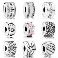 Wholesale 925 Sterling Silver Classic Charm Heart Formation Shining Spacer Clip Stopper Bead Fit Pandora Original Bracelet Jewelry Women Gift