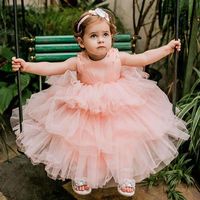 Wholesale Girl s Dresses Lilttle Kids Birthday Pageant Weddding Gowns Crystals Pink Flower Girl Ball Gown Lace Up Tulle