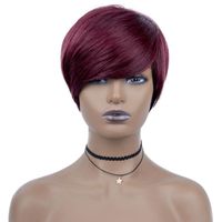 Wholesale Lace Wigs Red Burgundy J Ombre Color Short Wavy Bob Pixie Cut Full Machine Made Non Human Hair With Bangs For Black Women