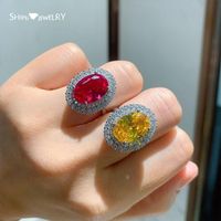 Wholesale Cluster Rings Shipei Sterling Silver Oval Cut Citrine Ruby Created Moissanite Gemstone Wedding Fine Jewelry Vintage Ring For Women