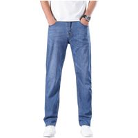 Wholesale Summer Lightweight Straight Stretch Jeans Classic Pocket Leather Style Business Casual Young Men s Thin Denim
