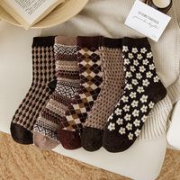 Wholesale Christmas Decorations Style Japanese Cute Socks Winter Mid calf Wool Rhombus Long Women Warm Vintage Stockings