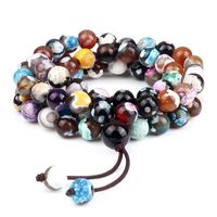Wholesale Natural Multicolor Fire Agates Bracelets Prayer Yoga Onyx Stone Beads Necklace Women Men Handmade Elastic Knot Bracelet Jewelry