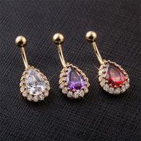 Wholesale 2017 Fashion Vintage Charm Big drops of water Zircon Flower Dangle Navel Belly Button Ring gold plated For Girl Gift women Jewelry C3