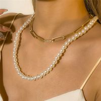 Wholesale 2Pcs Set Vintage Imitation Pearl Link Chain Choker Necklace Exaggerated Goth Large Long Paperclip Chain Necklace Women Jewelry