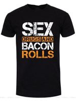 Wholesale Men s T Shirts T Shirt Sex And Bacon Rolls Orange Text Black Cotton Tee Shirt Funny