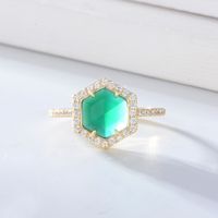 Wholesale Faceted Rose Cut Hexagon Nautral Green Agate Halo Ring K Gold Plated Sterling Silver Engagement Wedding Jewelry For Women
