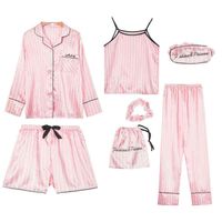 Wholesale Pink Women s Pieces Pajamas Sets Faux Silk Striped Pyjama Women Sleepwear Sets Spring Summer Autumn Homewear